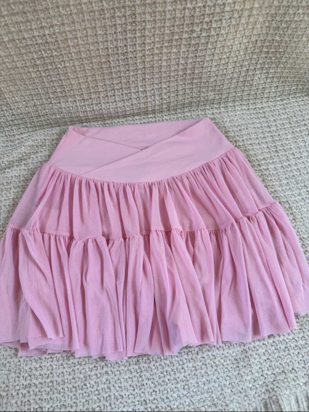 Light Pink Tiered Mini Skirt with Crossover Waist